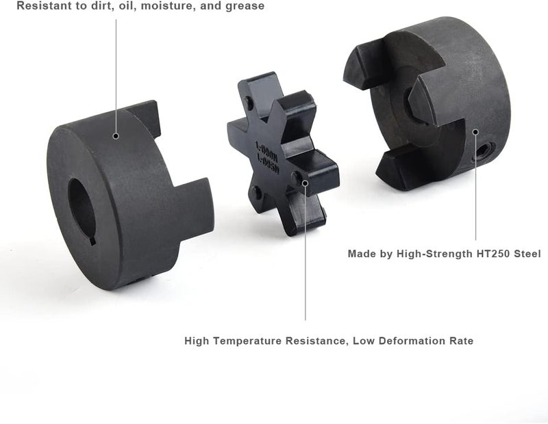 AUTOJARE 1/2" to 3/4" L095 Flexible 3-Piece L-Jaw Coupling Set & Buna-N NBR Rubber Spider - Image 3